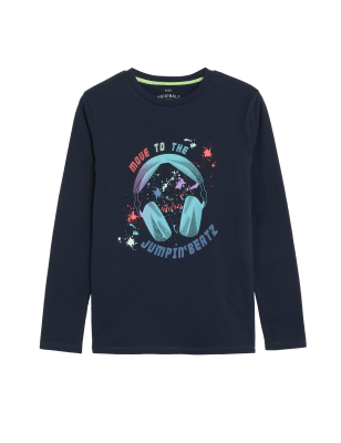 

M&S Collection Oberteil aus reiner Baumwolle mit Kopfhörermotiv (6-16 J.) - Navy, Navy