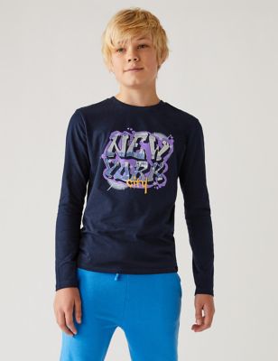 

Boys M&S Collection Pure Cotton New York Slogan Top (6-16 Yrs) - Navy, Navy