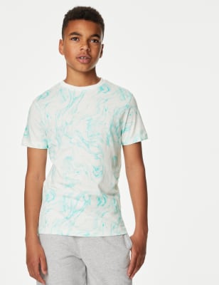 

M&S Collection T-Shirt aus reiner Baumwolle mit Marmormuster (6-16 Jahre) - White Mix, White Mix