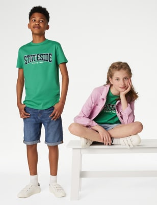 

M&S Collection Camiseta 100% algodón con texto 'Stateside' (6-16 años) - Medium Green, Medium Green