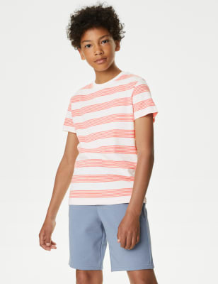 

M&S Collection Gestreiftes T-Shirt aus reiner Baumwolle (6-16 Jahre) - Coral Mix, Coral Mix