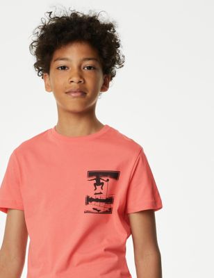 

Boys,Unisex,Girls M&S Collection Pure Cotton Skater Print T-Shirt (6-16 Yrs) - Sunblush, Sunblush
