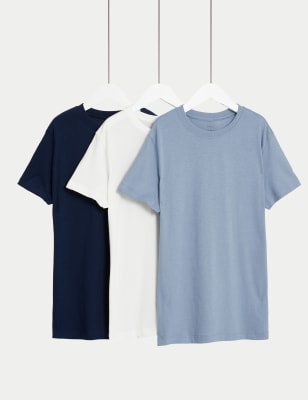 M&S Boy's 3pk Pure Cotton T-Shirts (6-16 Yrs) - 6-7 Y - Multi, Multi