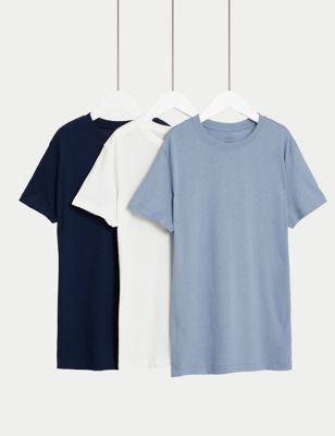 M&S Boys 3pk Pure Cotton T-Shirts (6-16 Yrs) - 6-7 Y - Multi, Multi