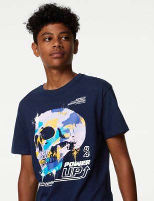 Pure Cotton Skull Print T-Shirt (6-16 Yrs)