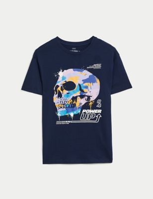 Pure Cotton Skull Print T-Shirt (6-16 Yrs)