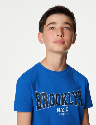 

Boys M&S Collection Pure Cotton Brooklyn T-Shirt (6-16 Yrs) - Bright Blue, Bright Blue