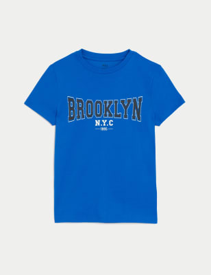 

Boys M&S Collection Pure Cotton Brooklyn T-Shirt (6-16 Yrs) - Bright Blue, Bright Blue
