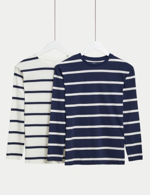 2pk Pure Cotton Striped Tops (6-16 Yrs)