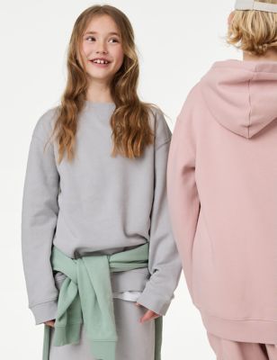 M&S Cotton Rich Sweatshirt (6-16 Yrs) - 15-16 - Pearl Grey, Pearl Grey,Dark Grey,Indigo,Light Green