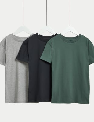

M&S Collection Pack de 3 camisetas de algodón lisas (6-16 años) - Dark Green Mix, Dark Green Mix