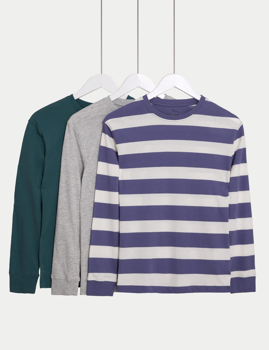 3pk Cotton Rich Striped & Plain Tops (6-16 Yrs) image 1