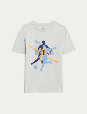 M&S Boys Pure Cotton Football Graphic T-Shirt (6-16 Yrs) - 6-7 Y - Grey, Grey