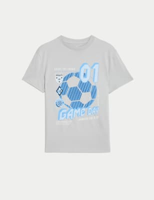 

Boys M&S Collection Pure Cotton Football Graphic T-Shirt (6-16 Yrs) - Grey, Grey