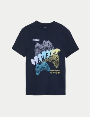 

Boys M&S Collection Pure Cotton Gaming Print T-Shirt (6-16 Yrs) - Navy, Navy
