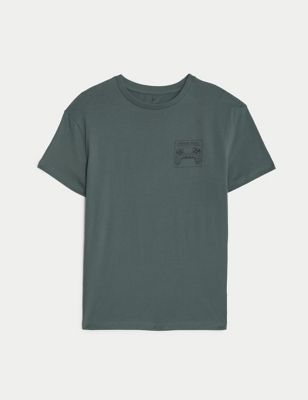 M&S Pure Cotton Gaming T-Shirt (6-16 Yrs) - 6-7 Y - Dark Sage, Dark Sage
