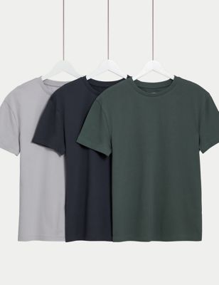 M&S Boy's 3pk Pure Cotton T-Shirts (6-16 Yrs) - 6-7 Y - Grey Mix, Grey Mix