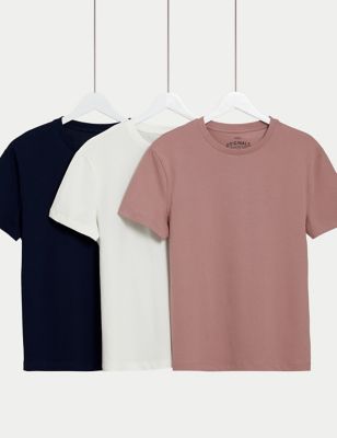M&S Boys 3pk Pure Cotton Plain T-Shirts (6-16 Yrs) - 6-7 Y - Pink Mix, Pink Mix