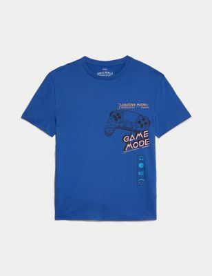 M&S Pure Cotton Gaming T-Shirt (6-16 Yrs) - 6-7 Y - Blue, Blue