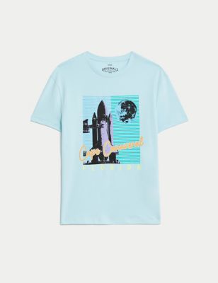 M&S Pure Cotton Space Shuttle Graphic T-Shirt (6-16 Yrs) - 15-16 - Light Turquoise, Light Turquoise