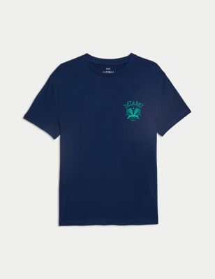 M&S Boy's Pure Cotton Miami Graphic T-Shirt (6-16 Yrs) - 6-7 Y - Indigo, Indigo