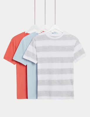 M&S Boys 3pk Pure Cotton T-Shirts (6-16 Yrs) - 7-8 Y - Grey Mix, Grey Mix