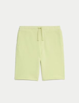 M&S Boys Cotton Rich Shorts (6-16 Yrs) - 7-8 Y - Limeade, Limeade,Mid Blue