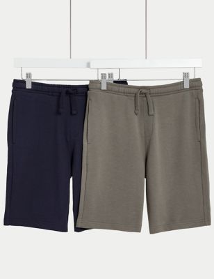 M&S Boy's 2pk Cotton Rich Shorts (6-16 Yrs) - 9-10Y - Navy Mix, Navy Mix