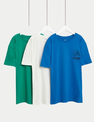 

Boys M&S Collection 3pk Pure Cotton Plain & Gaming T-Shirts (6-16 Yrs) - Blue Mix, Blue Mix