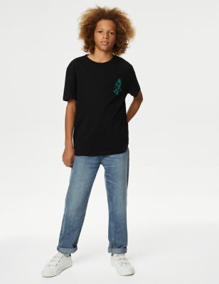 M&S Boys Pure Cotton Basketball Graphic T-Shirt (6-16 Yrs) - 6-7 Y - Black, Black