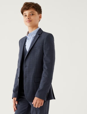 M&S Boy's Checked Suit Jacket (6-16 Yrs) - 8-9 Y - Navy, Navy