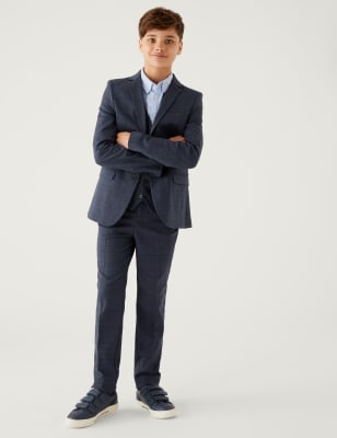 M&S Boys Checked Trousers (6-16 Yrs) - 12-13 - Navy, Navy