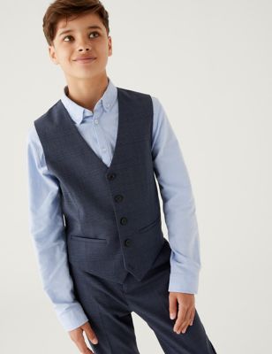 M&S Boys Checked Suit Waistcoat (6-16 Yrs) - 6-7 Y - Navy, Navy
