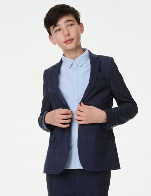 M&S Boy's Mini Me Checked Suit Jacket (2-16 Yrs) - 6-7 Y - Navy Mix, Navy Mix