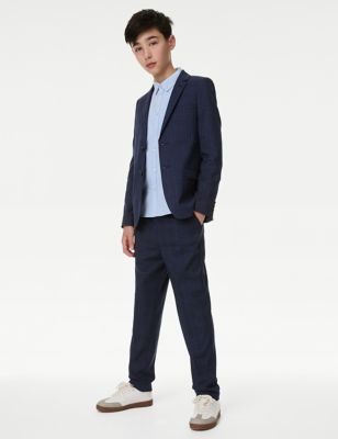 M&S Boy's Mini Me Checked Suit Trousers (2-16 Yrs) - 2-3 Y - Navy Mix, Navy Mix