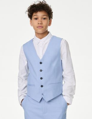M&S Boys Suit Waistcoat (2-16 Yrs) - 6-7 Y - Light Blue, Light Blue