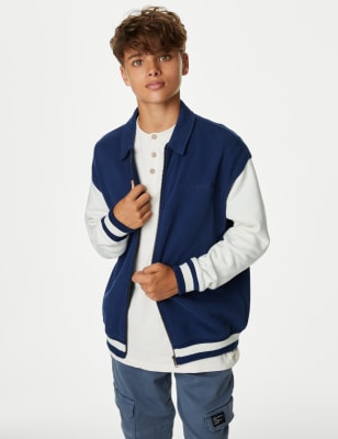 

M&S Collection Bomberjacke mit hohem Baumwollanteil und Stickerei (6-16 J.) - Mid Blue, Mid Blue