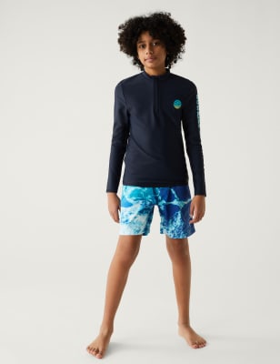 

Boys M&S Collection Wave Print Swim Shorts (6-16 Yrs) - Blue Mix, Blue Mix