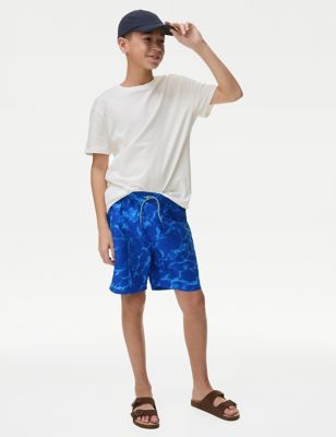M&S Boy's Wave Print Swim Shorts (6-16 Yrs) - 7-8 Y - Blue Mix, Blue Mix