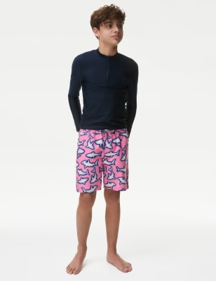 M&S Boys Shark Swim Shorts (6-16 Yrs) - 6-7 Y - Pink Mix, Pink Mix