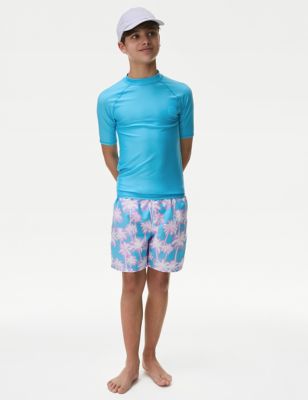 M&S Boys Palm Tree Swim Shorts (6-16 Yrs) - 6-7 Y - Turquoise Mix, Turquoise Mix