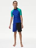 מכנסי שחייה קצרים עם דוגמת בלוק צבע (6-‏16 שנים)