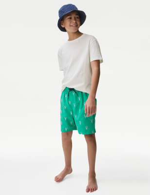 M&S Boys Flamingo Embroidered Swim Shorts (6-16 Yrs) - 7-8 Y - Green Mix, Green Mix,Pink Mix,Navy Mi