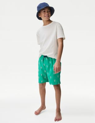 M&S Boys Flamingo Embroidered Swim Shorts (6-16 Yrs) - 7-8 Y - Green Mix, Green Mix,Pink Mix,Navy Mi