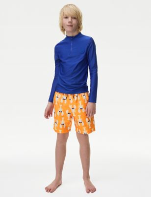 M&S Boy's Lobster Print Swim Shorts (6-16 Yrs) - 7-8 Y - Orange Mix, Orange Mix