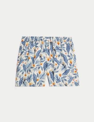 M&S Boy's Tropical Print Swim Shorts (6-16 Yrs) - 6-7 Y - Ecru, Ecru