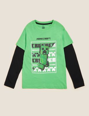 M&S Boys Pure Cotton Minecraft  Sequin Top (6-16 Yrs)