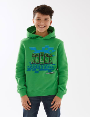 

Boys M&S Collection Cotton Rich Minecraft™Hoodie - Green Mix, Green Mix