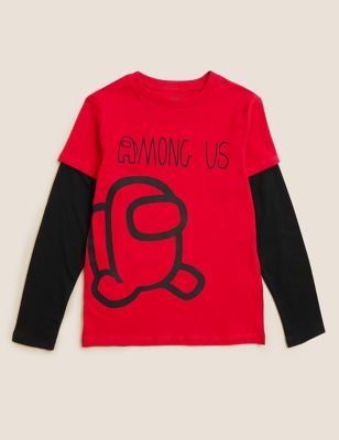 

Boys M&S Collection Pure Cotton Among Us™ Mock Sleeve Top (6-16 Yrs) - Red Mix, Red Mix