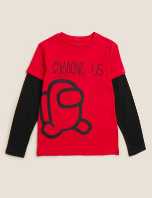 

Boys M&S Collection Pure Cotton Among Us™ Mock Sleeve Top (6-16 Yrs) - Red Mix, Red Mix